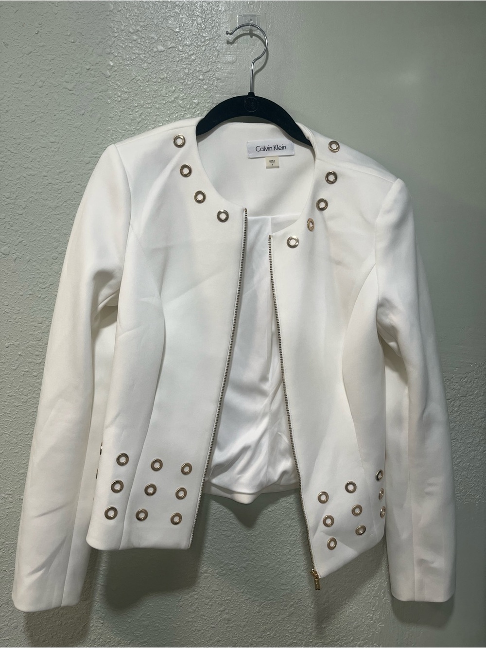 Calvin Klein White Grommet-Trim Zip Blazer